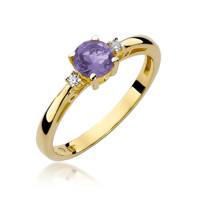 Pierścionek zaręczynowy z żółtego złota z ametystem i diamentami 0,03ct Fire Of Love