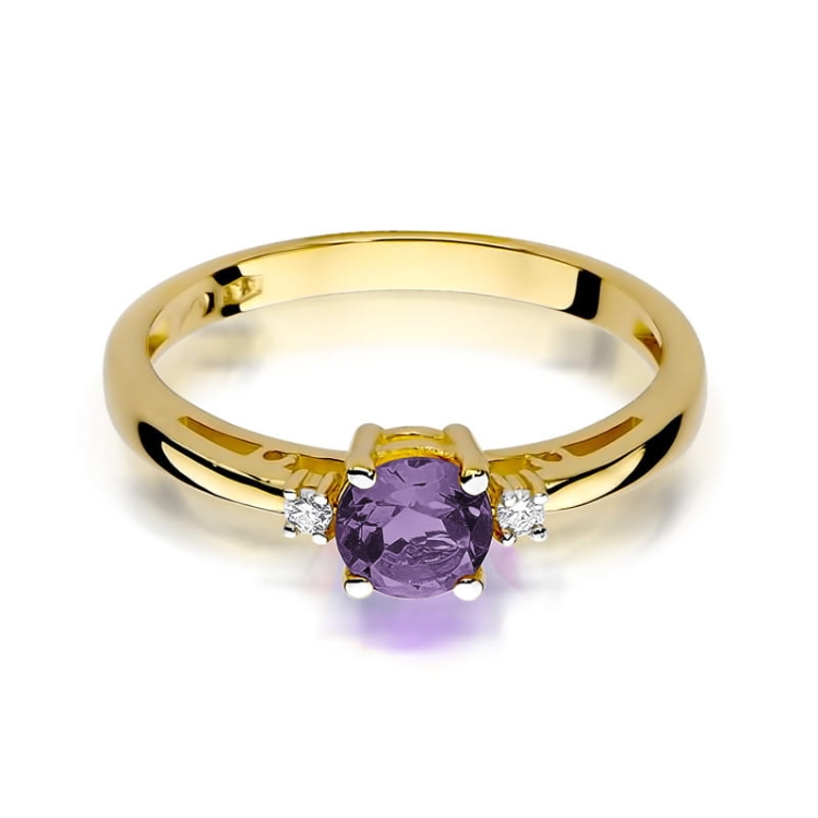 Pierścionek zaręczynowy z żółtego złota z ametystem i diamentami 0,03ct Fire Of Love