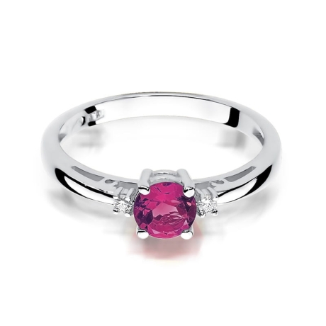 Przejdź do produktu Pierścionek zaręczynowy z białego złota z rubinem i diamentami 0,03ct Fire Of Love
