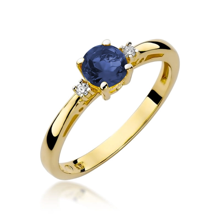 Pierścionek zaręczynowy z żółtego złota z szafirem i diamentami 0,03ct Fire Of Love