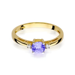 Pierścionek zaręczynowy z żółtego złota z tanzanitem i diamentami 0,03ct Fire Of Love