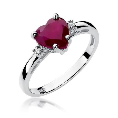 Przejdź do produktu Pierścionek zaręczynowy z białego złota z rubinem i diamentami 0,03ct Fire Of Love