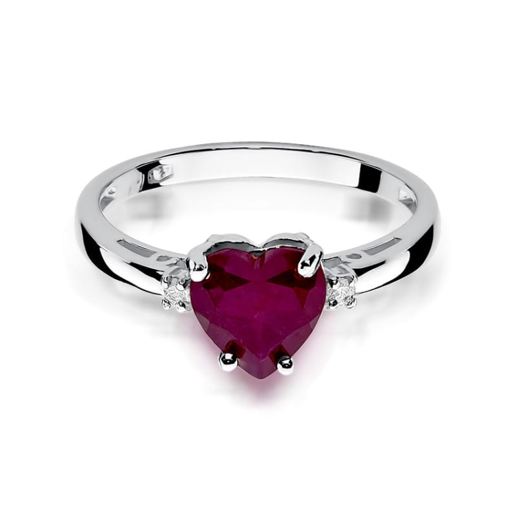Pierścionek zaręczynowy z białego złota z rubinem i diamentami 0,03ct Fire Of Love