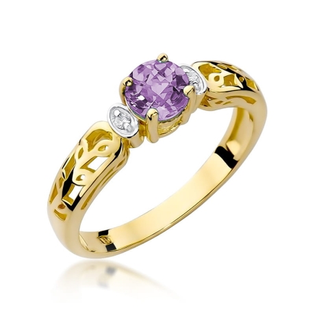 Przejdź do produktu Pierścionek zaręczynowy z żółtego złota z ametystem i diamentami 0,02ct Fire Of Love