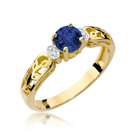 Przejdź do produktu Pierścionek zaręczynowy z żółtego złota z szafirem i diamentami 0,02ct Fire Of Love