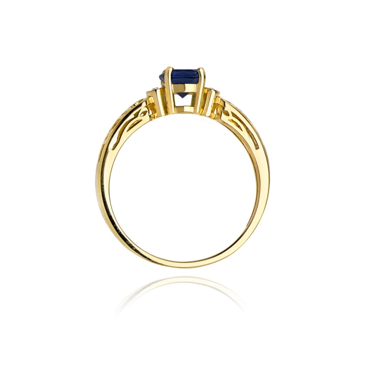 Pierścionek zaręczynowy z żółtego złota z szafirem i diamentami 0,02ct Fire Of Love