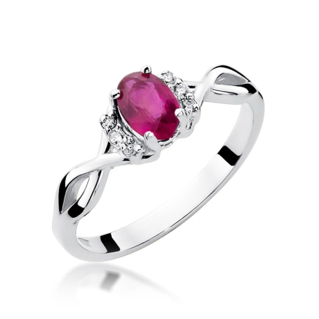 Przejdź do produktu Pierścionek zaręczynowy z białego złota z rubinem i brylantami 0,05ct Fire Of Love 