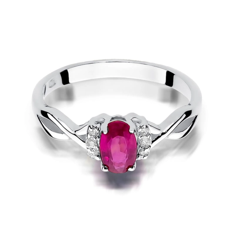 Pierścionek zaręczynowy z białego złota z rubinem i brylantami 0,05ct Fire Of Love