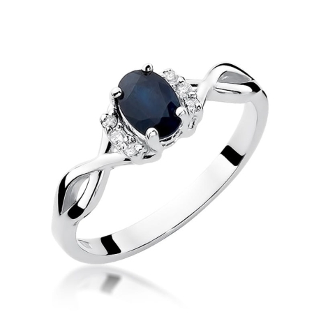Przejdź do produktu Pierścionek zaręczynowy z białego złota z szafirem i diamentami 0,05ct Fire Of Love 