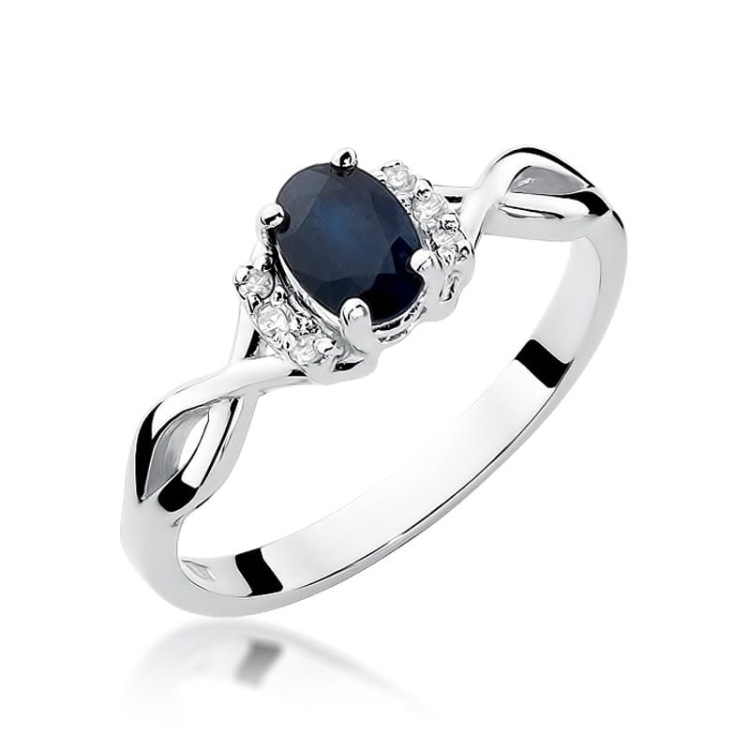 Pierścionek zaręczynowy z białego złota z szafirem i diamentami 0,05ct Fire Of Love