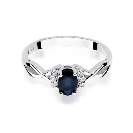 Przejdź do produktu Pierścionek zaręczynowy z białego złota z szafirem i diamentami 0,05ct Fire Of Love 