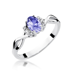 Pierścionek zaręczynowy z białego złota z tanzanitem i diamentami 0,05ct Fire Of Love