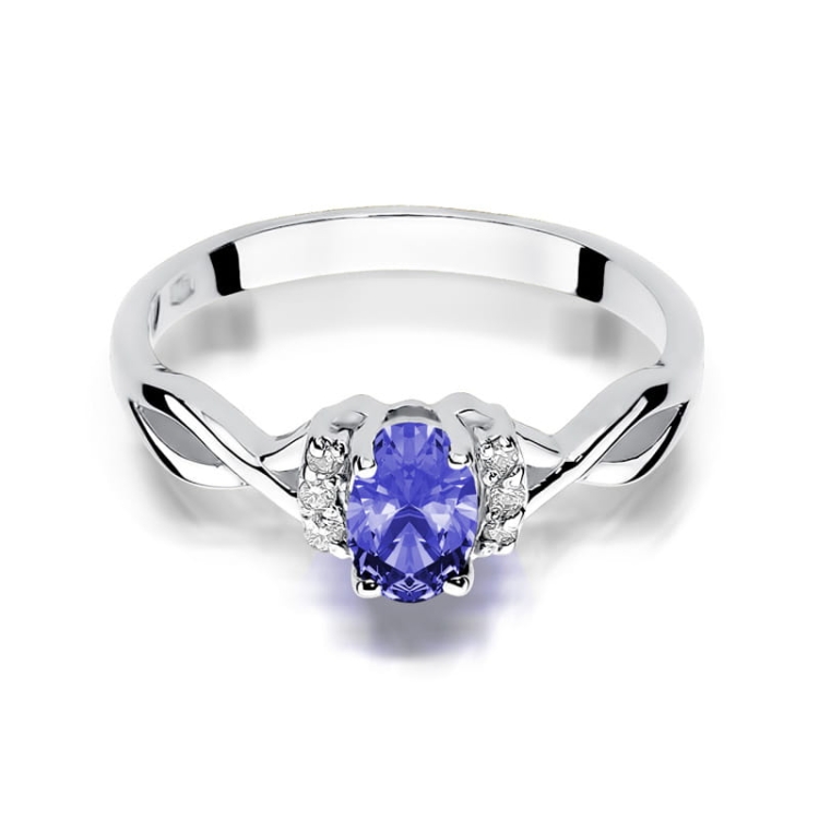 Pierścionek zaręczynowy z białego złota z tanzanitem i diamentami 0,05ct Fire Of Love