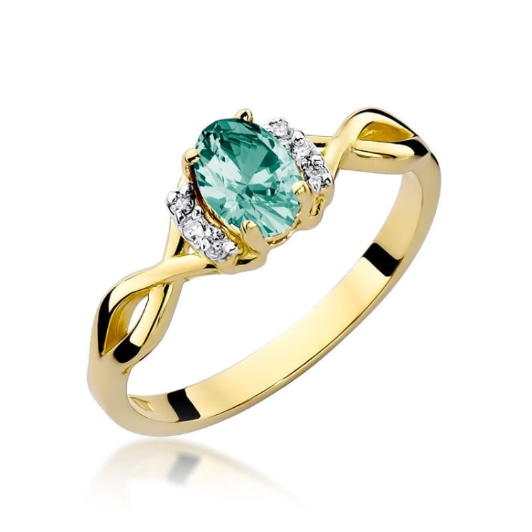 Pierścionek zaręczynowy z żółtego złota z szmaragdem i brylantami 0,05ct Fire Of Love