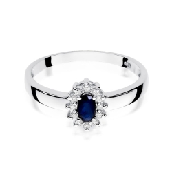 Pierścionek zaręczynowy z białego złota z szafirem i diamentami 0,10ct Fire Of Love