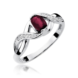 Pierścionek zaręczynowy z białego złota z rubinem i diamentami 0,05ct Fire Of Love