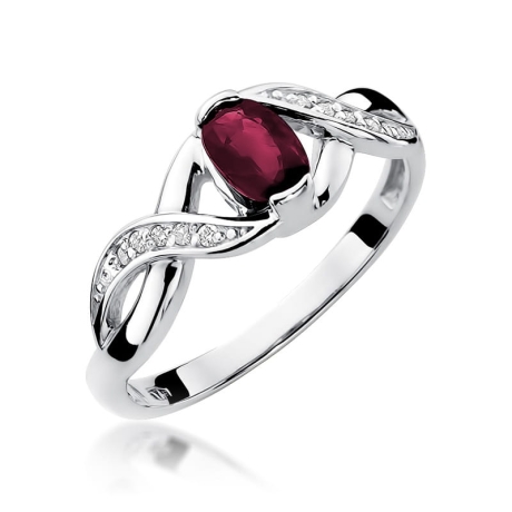 Przejdź do produktu Pierścionek zaręczynowy z białego złota z rubinem i diamentami 0,05ct Fire Of Love 