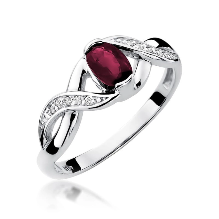 Pierścionek zaręczynowy z białego złota z rubinem i diamentami 0,05ct Fire Of Love
