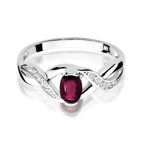 Przejdź do produktu Pierścionek zaręczynowy z białego złota z rubinem i diamentami 0,05ct Fire Of Love 
