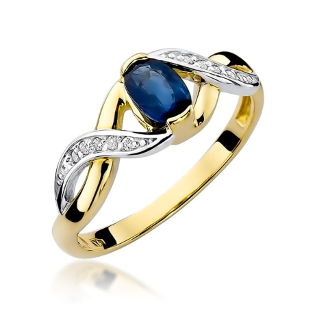 Przejdź do produktu Pierścionek zaręczynowy z żółtego złota z szafirem i diamentami 0,05ct Fire Of Love
