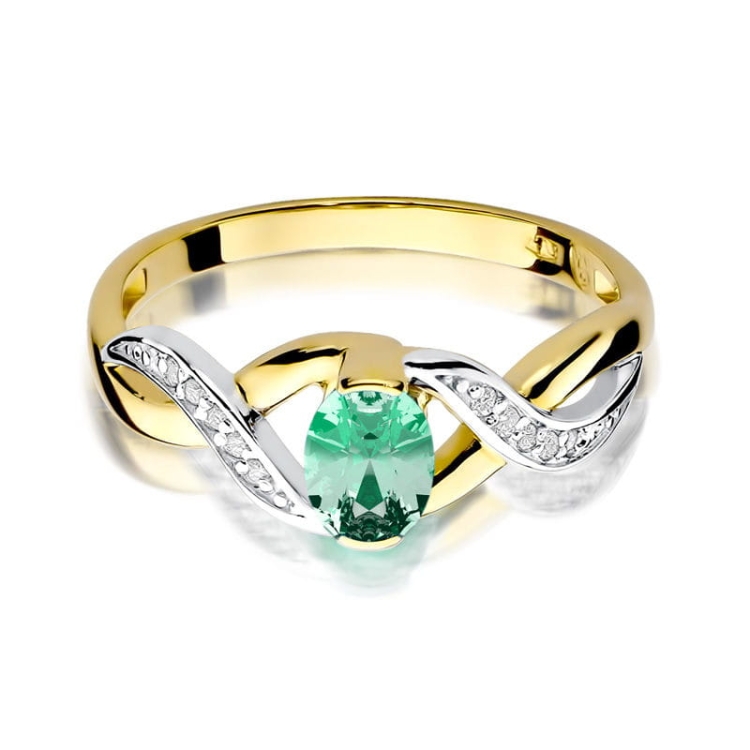 Pierścionek zaręczynowy z żółtego złota z szmaragdem i brylantami 0,05ct Fire Of Love