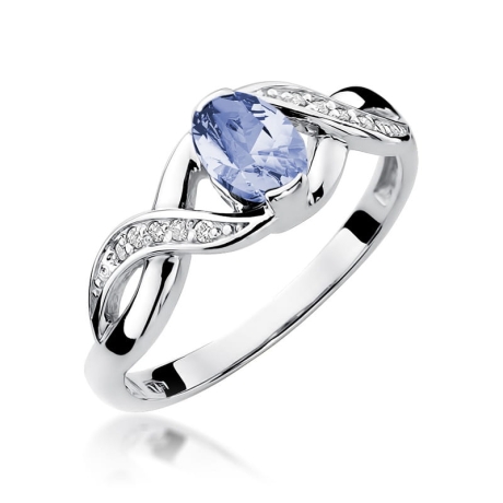 Przejdź do produktu Pierścionek zaręczynowy z białego złota z tanzanitem i diamentami 0,05ct Fire Of Love