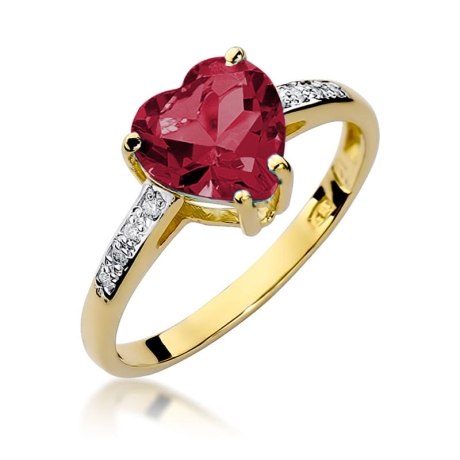 Przejdź do produktu Pierścionek zaręczynowy z żółtego złota z rubinem i brylantami 0,04ct Fire Of Love 