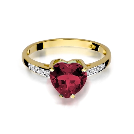 Przejdź do produktu Pierścionek zaręczynowy z żółtego złota z rubinem i brylantami 0,04ct Fire Of Love 