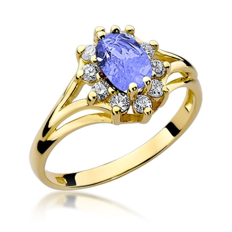 Przejdź do produktu Pierścionek zaręczynowy z żółtego złota z tanzanitem i diamentami 0,30ct Fire Of Love