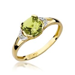 Pierścionek zaręczynowy z żółtego złota z oliwinem i diamentami 0,01ct Fire Of Love