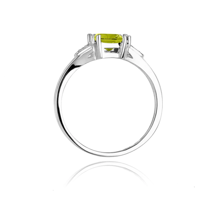 Pierścionek zaręczynowy z białego złota z oliwinem i diamentami 0,06ct Fire Of Love