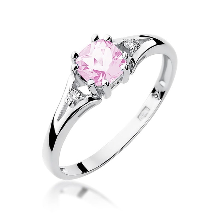 Pierścionek zaręczynowy z białego złota z różowym topazem i diamentami 0,03ct Fire Of Love
