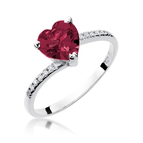 Przejdź do produktu Pierścionek zaręczynowy z białego złota z rubinem i diamentami 0,06ct Fire Of Love