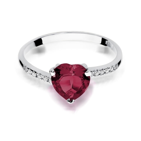 Przejdź do produktu Pierścionek zaręczynowy z białego złota z rubinem i diamentami 0,06ct Fire Of Love
