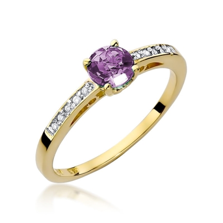 Przejdź do produktu Pierścionek zaręczynowy z żółtego złota z ametystem i diamentami 0,05ct Fire Of Love 