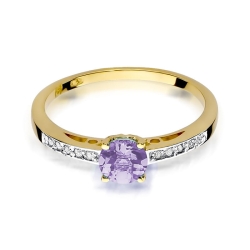 Pierścionek zaręczynowy z żółtego złota z ametystem i diamentami 0,05ct Fire Of Love