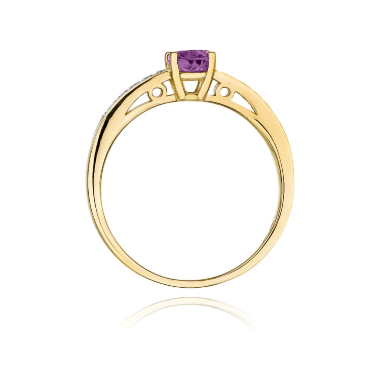 Pierścionek zaręczynowy z żółtego złota z ametystem i diamentami 0,05ct Fire Of Love