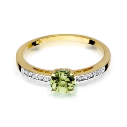 Pierścionek zaręczynowy z żółtego złota z oliwinem i diamentami 0,05ct Fire Of Love