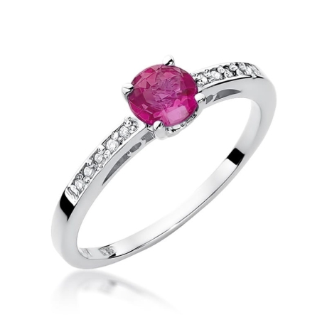 Przejdź do produktu Pierścionek zaręczynowy z białego złota z rubinem i diamentami 0,05ct Fire Of Love 