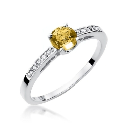 Pierścionek zaręczynowy z białego złota z cytrynem i diamentami 0,05ct Fire Of Love