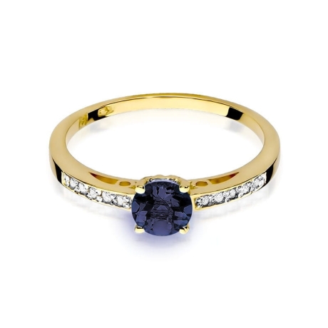 Przejdź do produktu Pierścionek zaręczynowy z żółtego złota z szafirem i diamentami 0,05ct Fire Of Love
