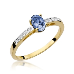 Pierścionek zaręczynowy z żółtego złota z tanzanitem i diamentami 0,05ct Fire Of Love