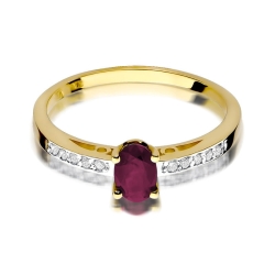 Pierścionek zaręczynowy z żółtego złota z rubinem i diamentami 0,05ct Fire Of Love