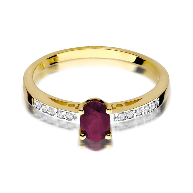Pierścionek zaręczynowy z żółtego złota z rubinem i diamentami 0,05ct Fire Of Love