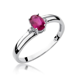 Pierścionek zaręczynowy z białego złota z rubinem i diamentami 0,03ct Fire Of Love
