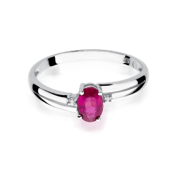 Pierścionek zaręczynowy z białego złota z rubinem i diamentami 0,03ct Fire Of Love