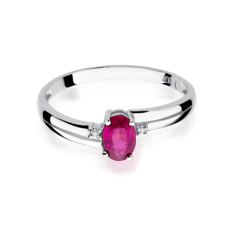Przejdź do produktu Pierścionek zaręczynowy z białego złota z rubinem i diamentami 0,03ct Fire Of Love