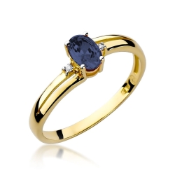 Pierścionek zaręczynowy z żółtego złota z szafirem i diamentami 0,03ct Fire Of Love