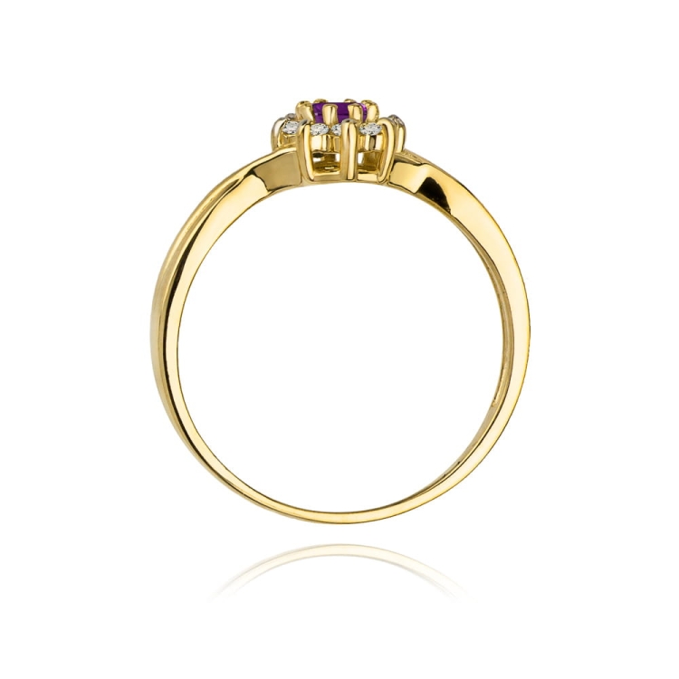 Pierścionek zaręczynowy z żółtego złota z ametystem i diamentami 0,12ct Fire Of Love