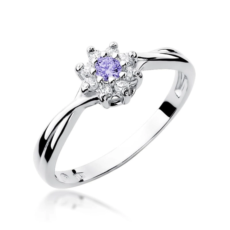 Pierścionek zaręczynowy z białego złota z tanzanitem i diamentami 0,12ct Fire Of Love